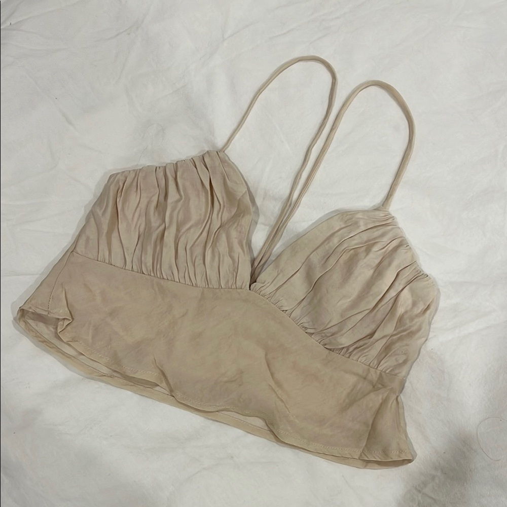 Beige Pleated Crop Top